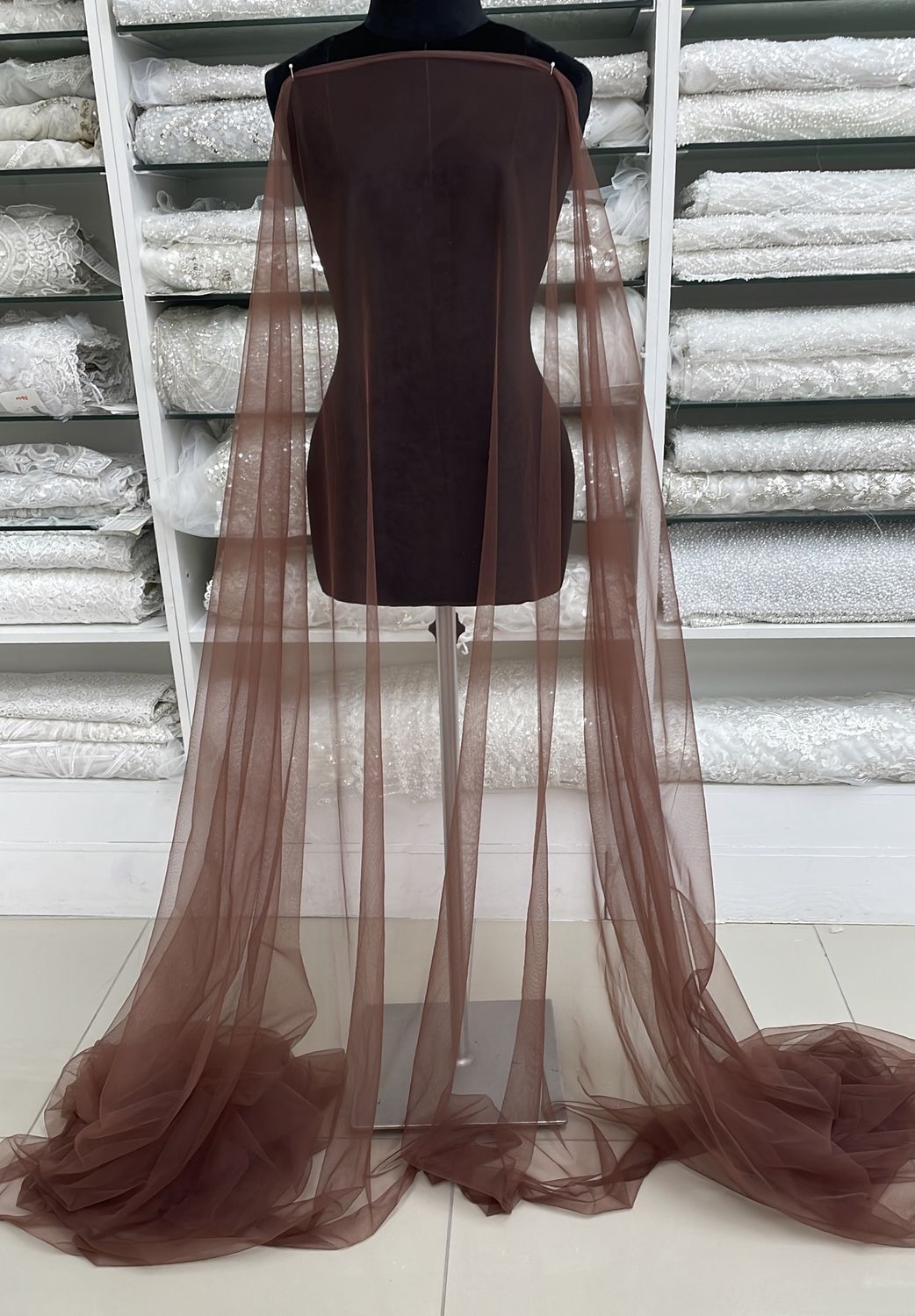 [ TI-PO-19169-34 ] Tulle Italian 150w Brown per Meter
