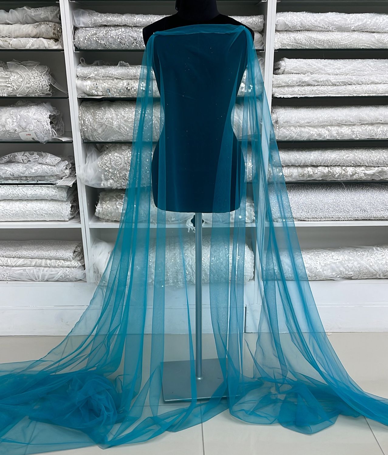 [ TI-PO-19169-40 ] Tulle Italian 150w Turquoise per Meter