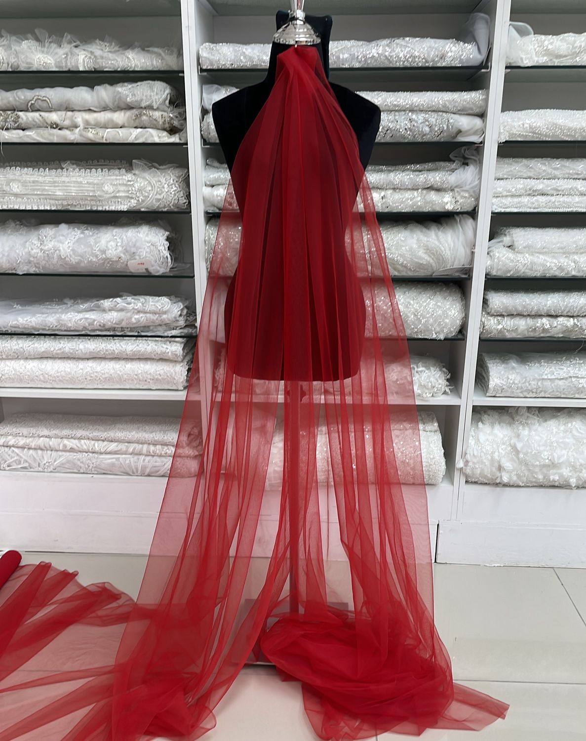 [ 000000302 ] Tulle Italian-PO/150cm/5g/Red per Meter