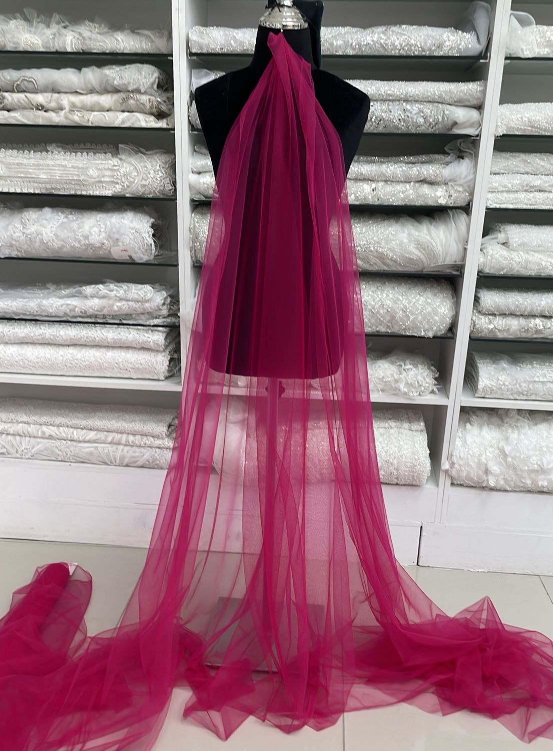 [ TI-PO-19169-24 ] Tulle Italian 150w Cerise per Meter