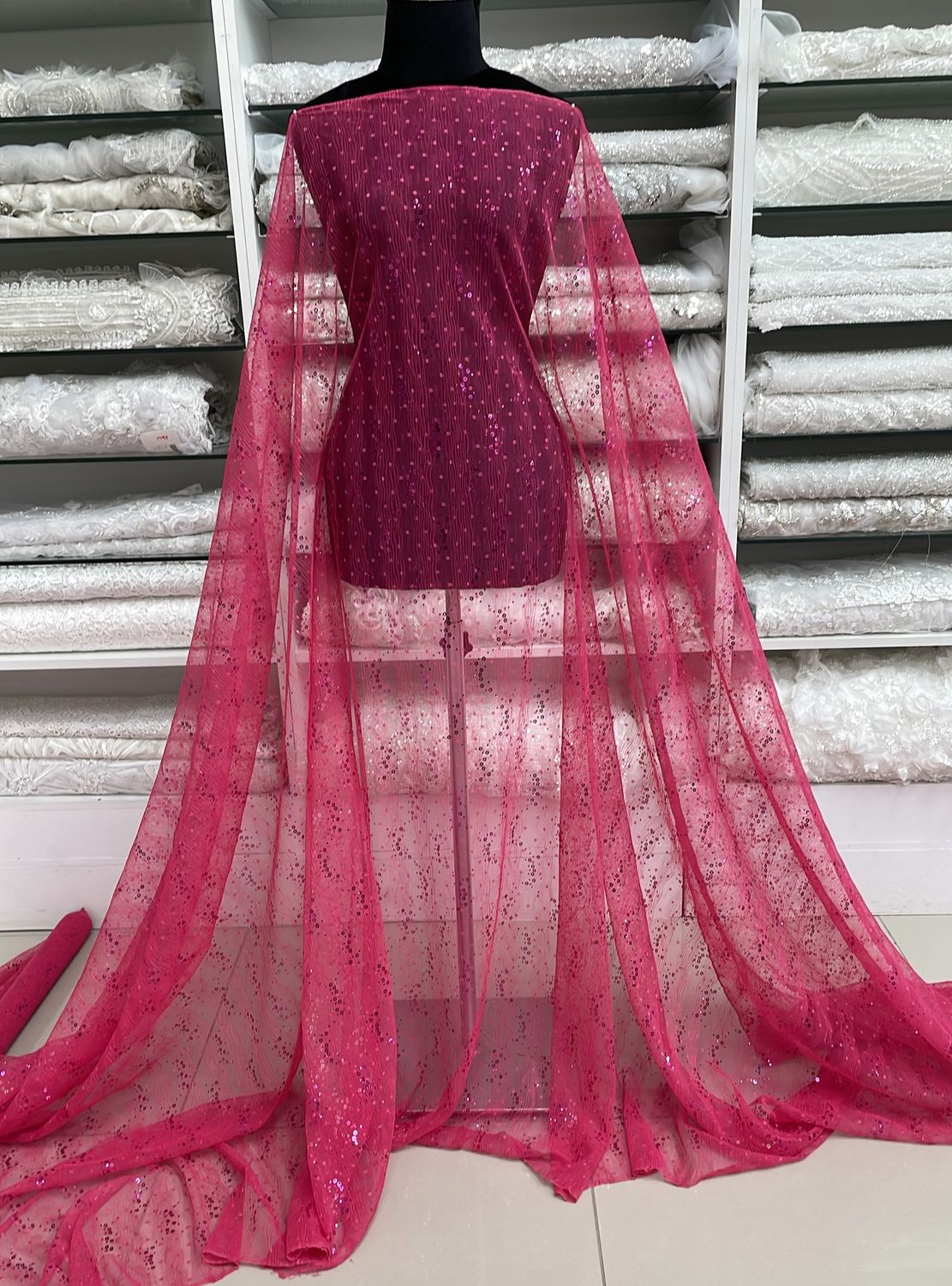 [ TCS-P344-03 ] TULLE CRUSHED SEQUENCED-142-PINK per Meter