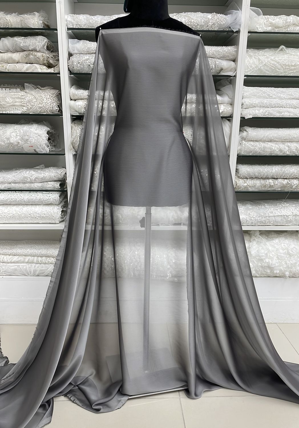 Chiffon [ CHCK-PU-38 ] CHIFFON CATIONIC KOREA 150 CHARCOAL per Meter