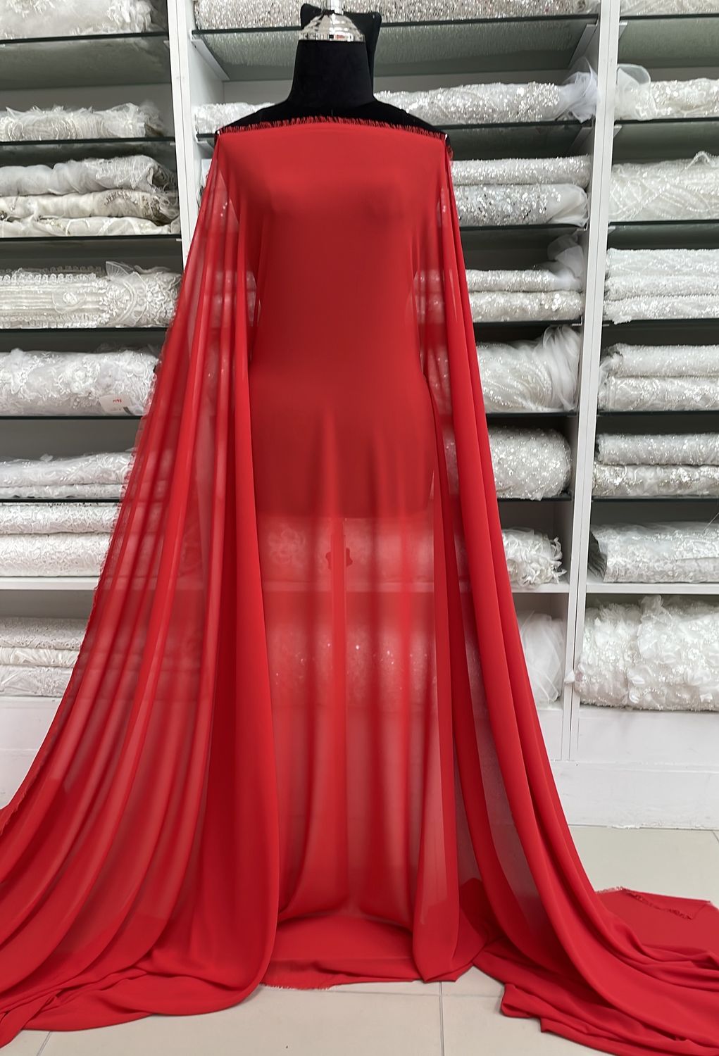 [ 15093 ] Georgette Plain Dyed/150cm/5g/ruby red per Meter
