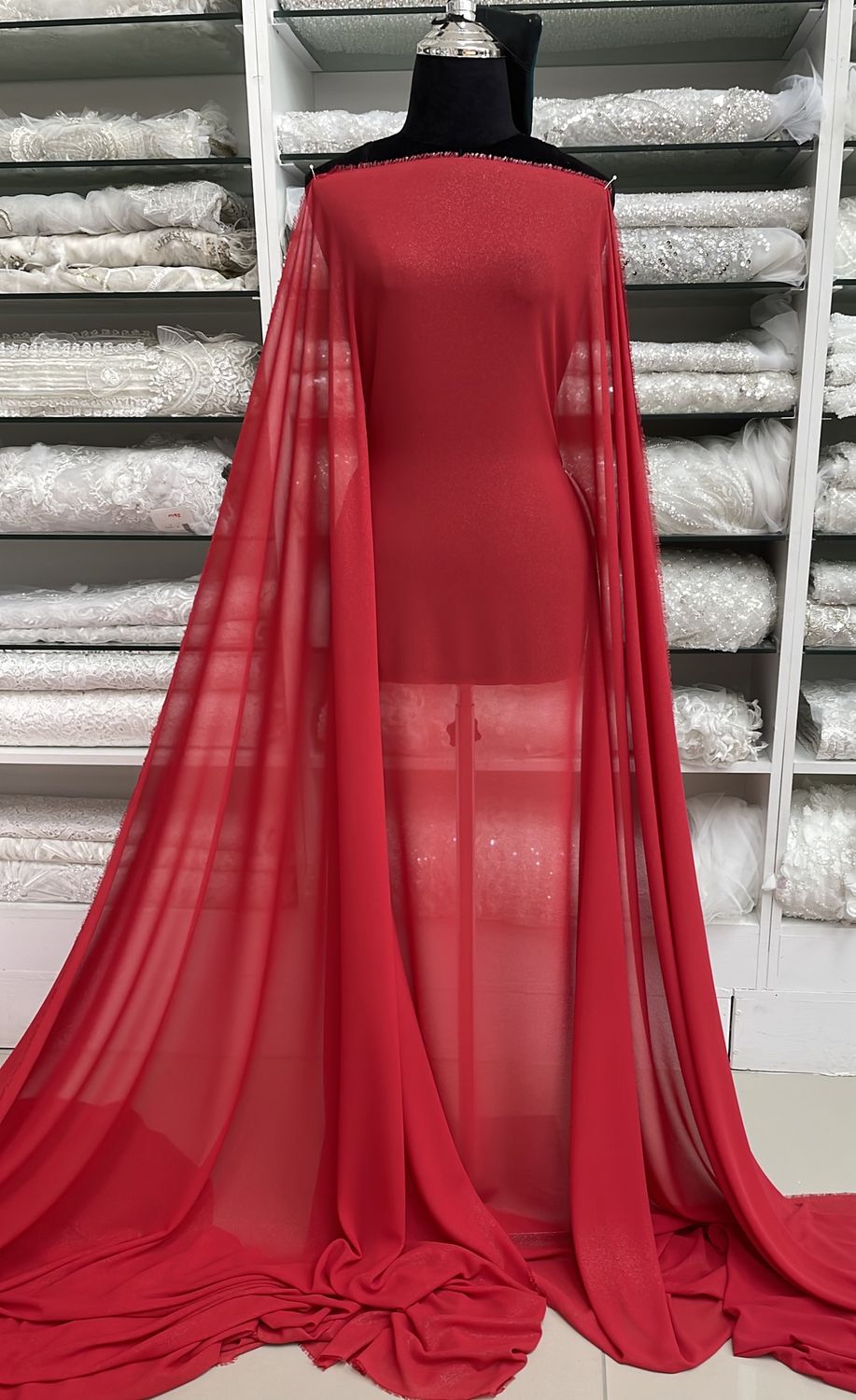 Chiffon [ 23540 ] Foil Stretch Crepe Chiffon-150-RED-4 per Meter