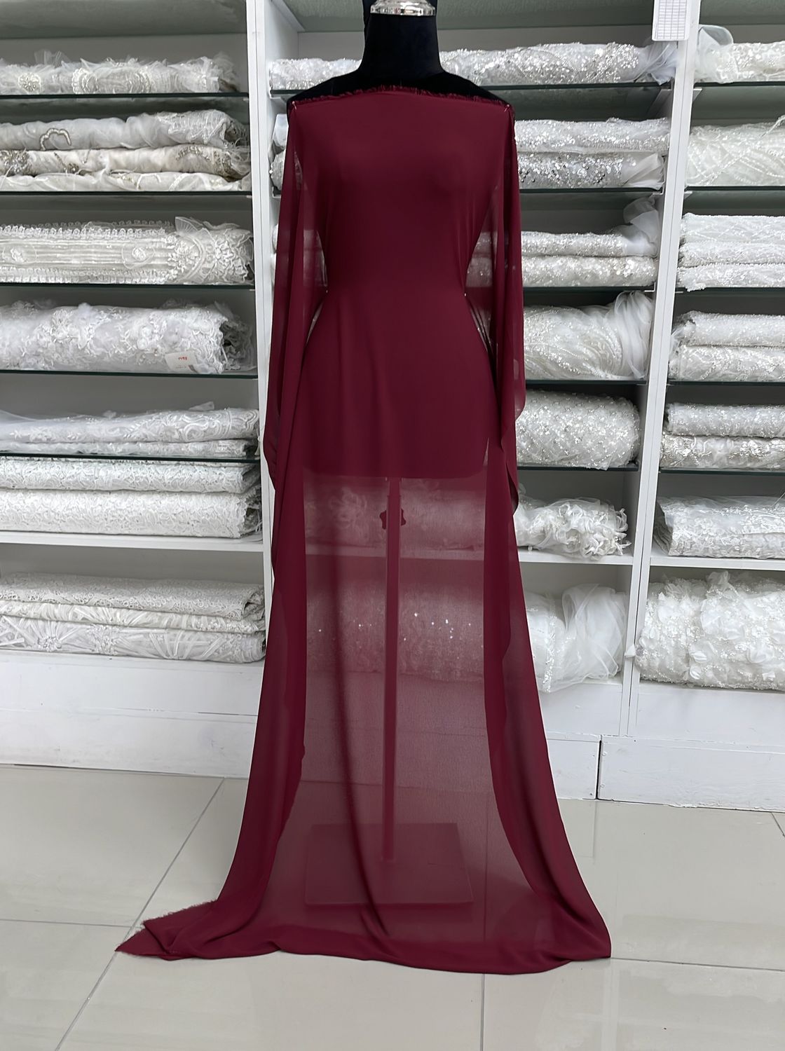 [ 23164 ] Stretch Crepe Chiffon-150-MAROON per Meter
