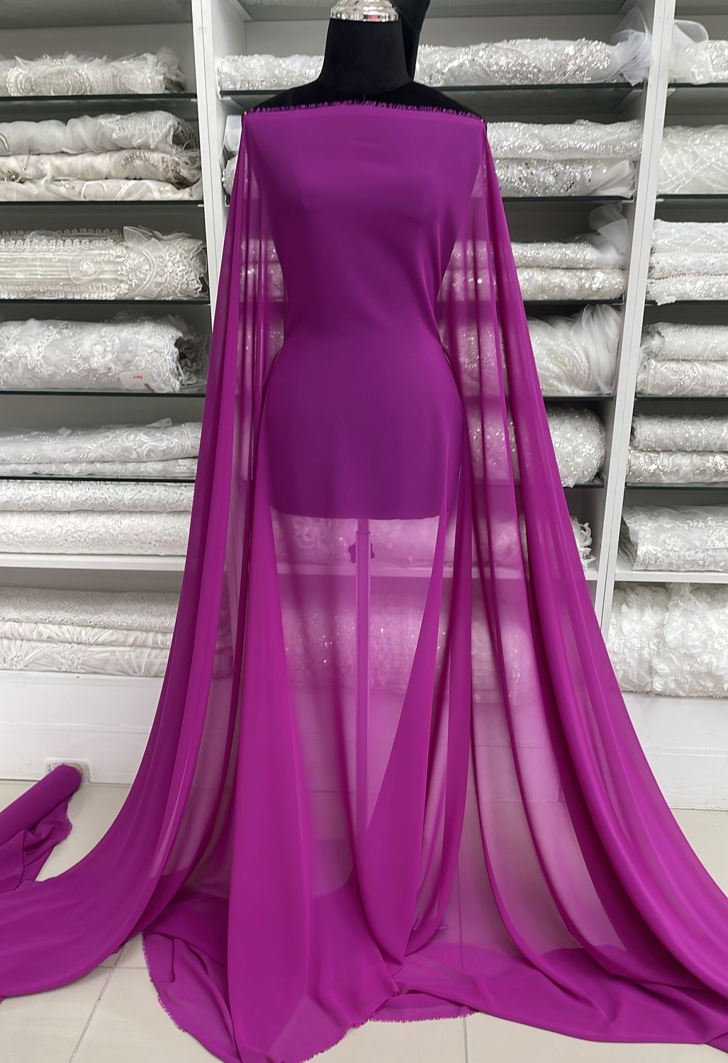 [ CHC-LO-0515-68 ] Chiffon Cadena150cm-FUSHIA per Meter
