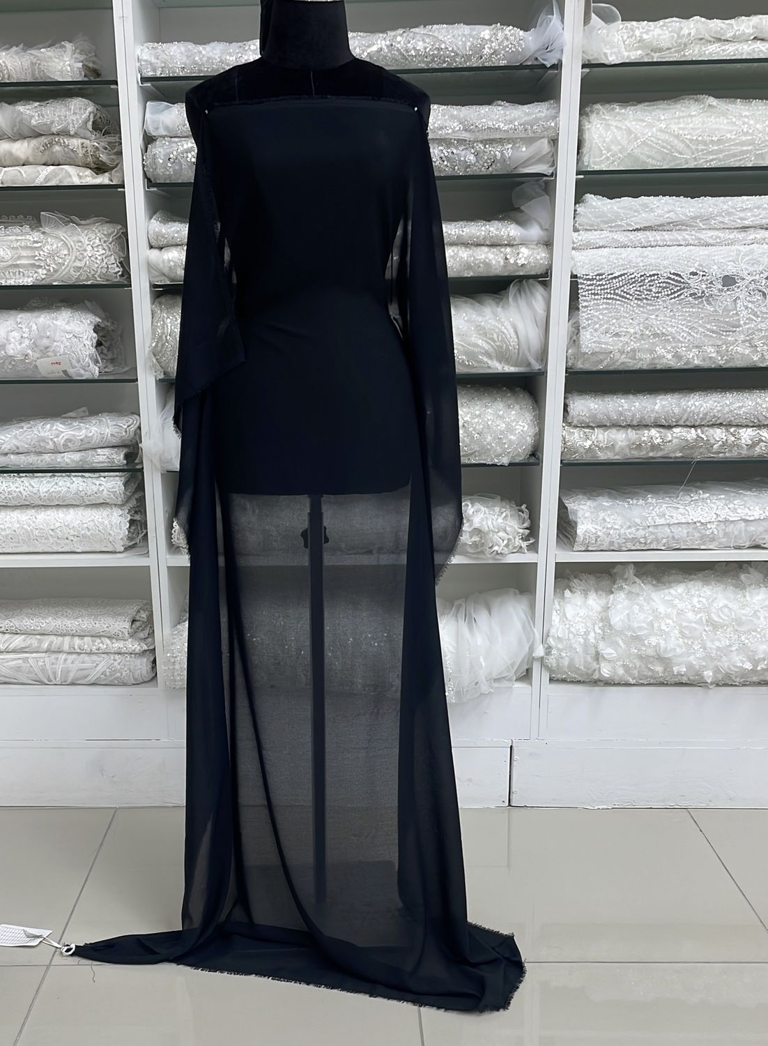 [ 15792 ] Chiffon Crepe Abaya/150/5g/BLACK per Meter