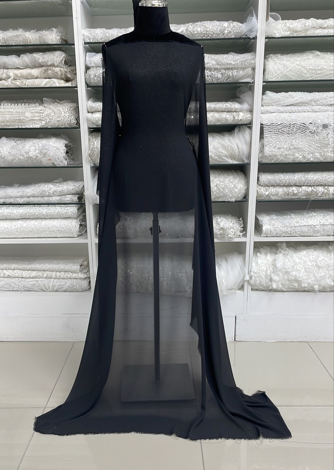 [ 23537 ] Foil Stretch Crepe Chiffon-150-BLACK-1 per Meter