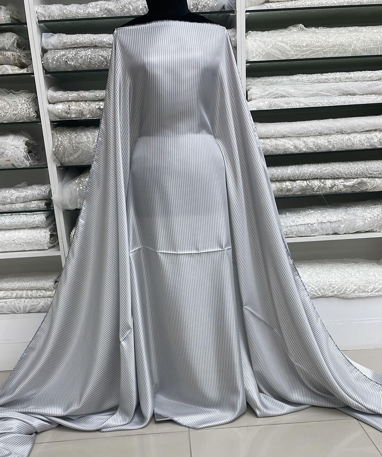 [ 24505 ] Striped Lining-140-00-Silver Blue per Meter
