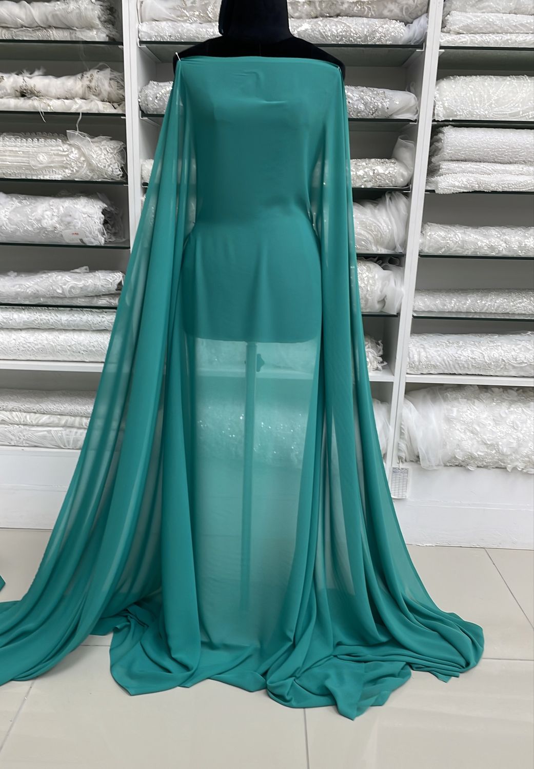 [ 000000245 ] Chiffon Dream Angel Plain Dyed-RO/150cm/5g/Green per Meter