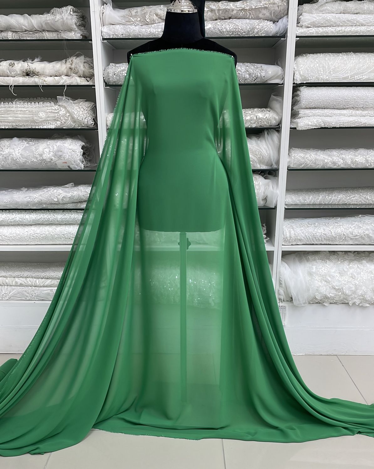 Chiffon [ CHC-LO-0515-53 ] Chiffon Cadena150cm-EMERALD per Meter