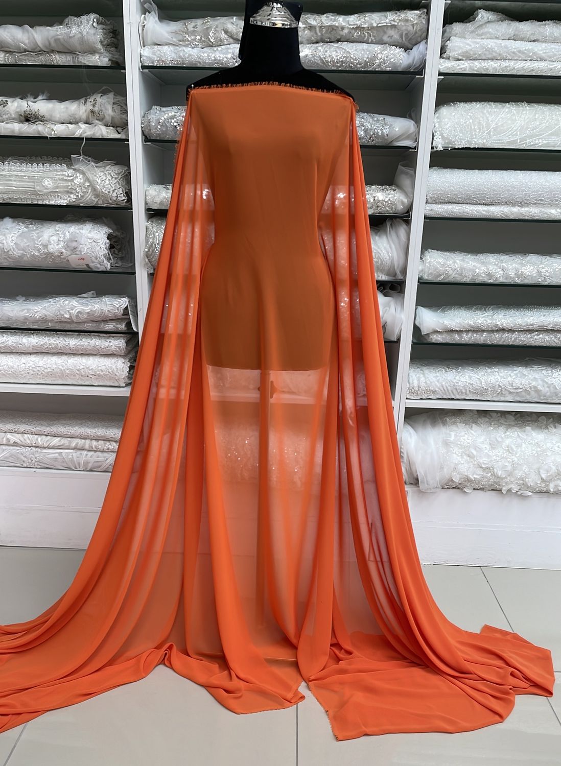Chiffon [ CHCA-PT-1003 ] CHIFFON CADENA 150CM-ORANGE per Meter