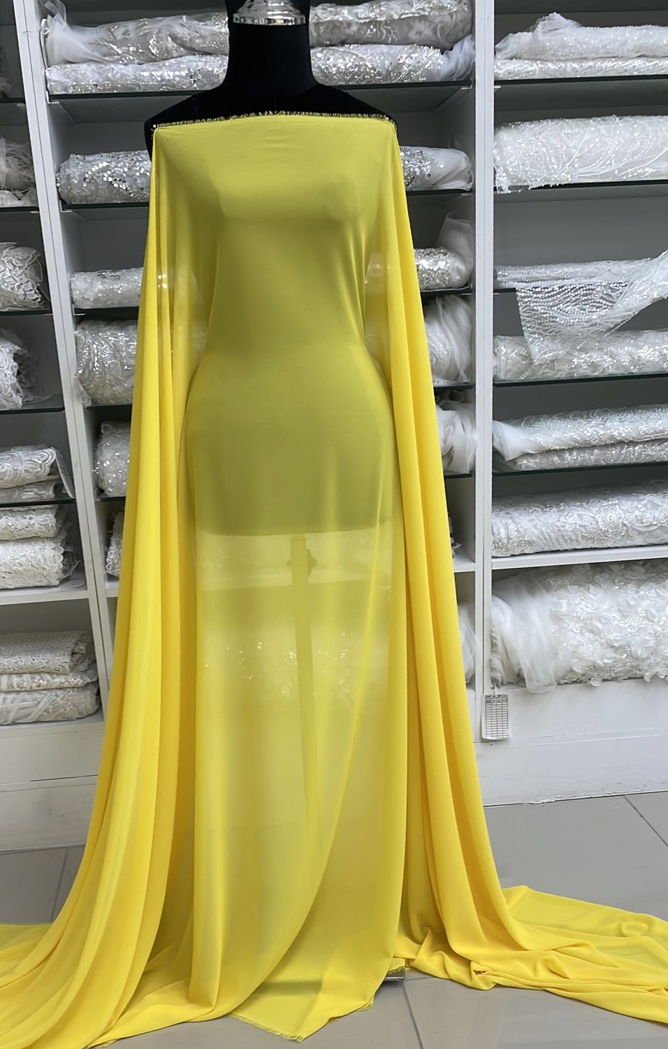 Chiffon [ 23545 ] Foil Stretch Crepe Chiffon-150-YELLOW-12 per Meter