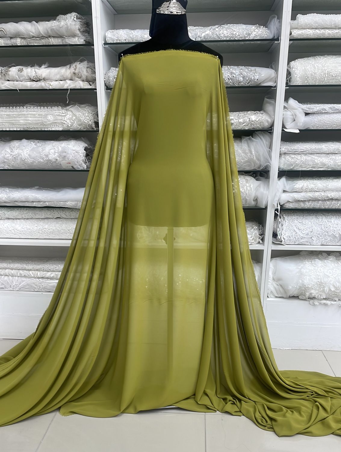 [ 23553 ] Foil Stretch Crepe Chiffon-150-LEAF GREEN-22 per Meter