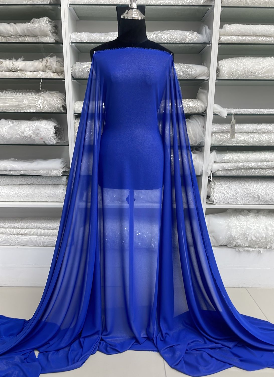 [ 23541 ] Foil Stretch Crepe Chiffon-150-ROYAL-5 per Meter