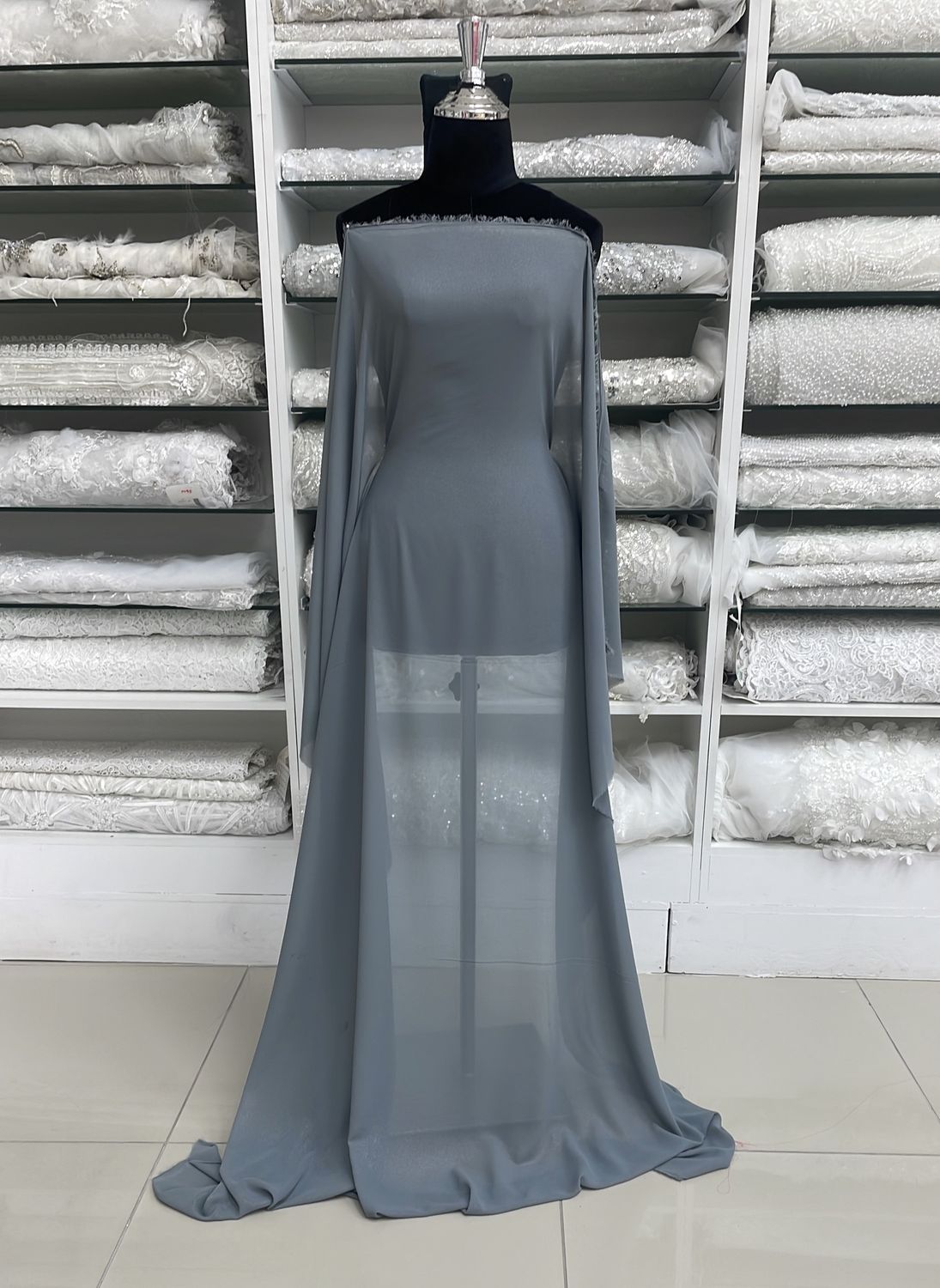 [ 23554 ] Foil Stretch Crepe Chiffon-150-GREY-25 per Meter