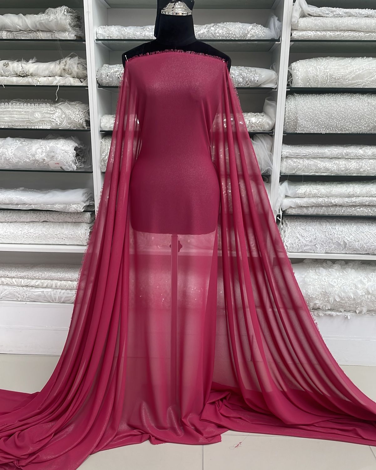 [ 23542 ] Foil Stretch Crepe Chiffon-150-PINK-9 per Meter