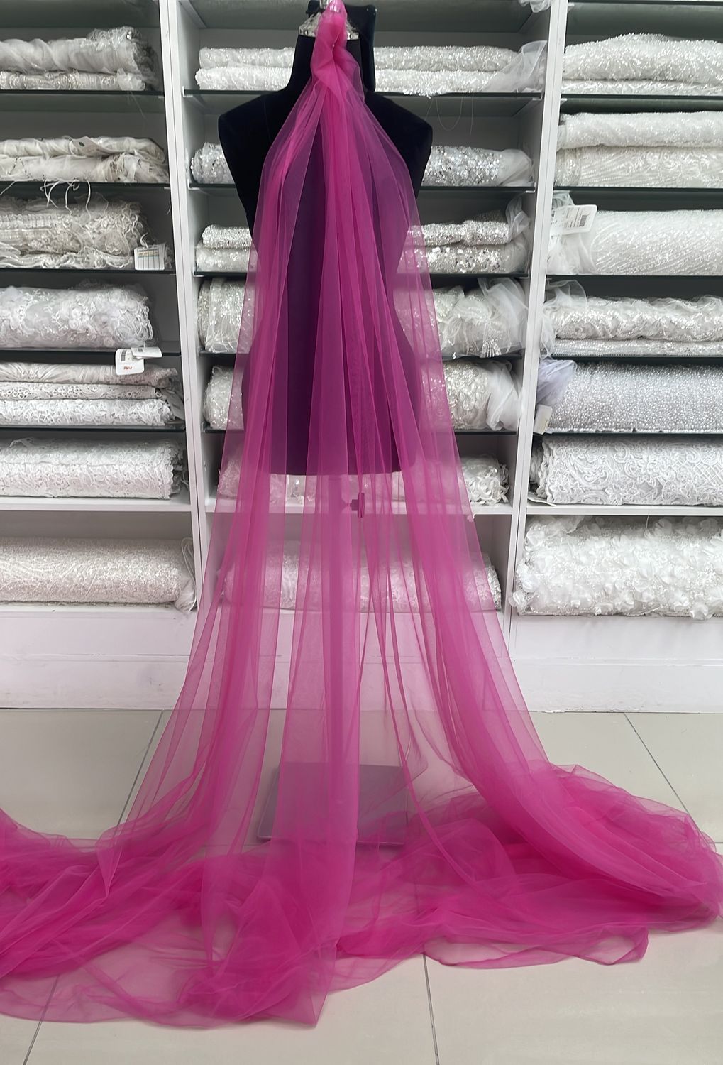 Dull Tulle (3m wide)-(per m)-300-4-Cerise