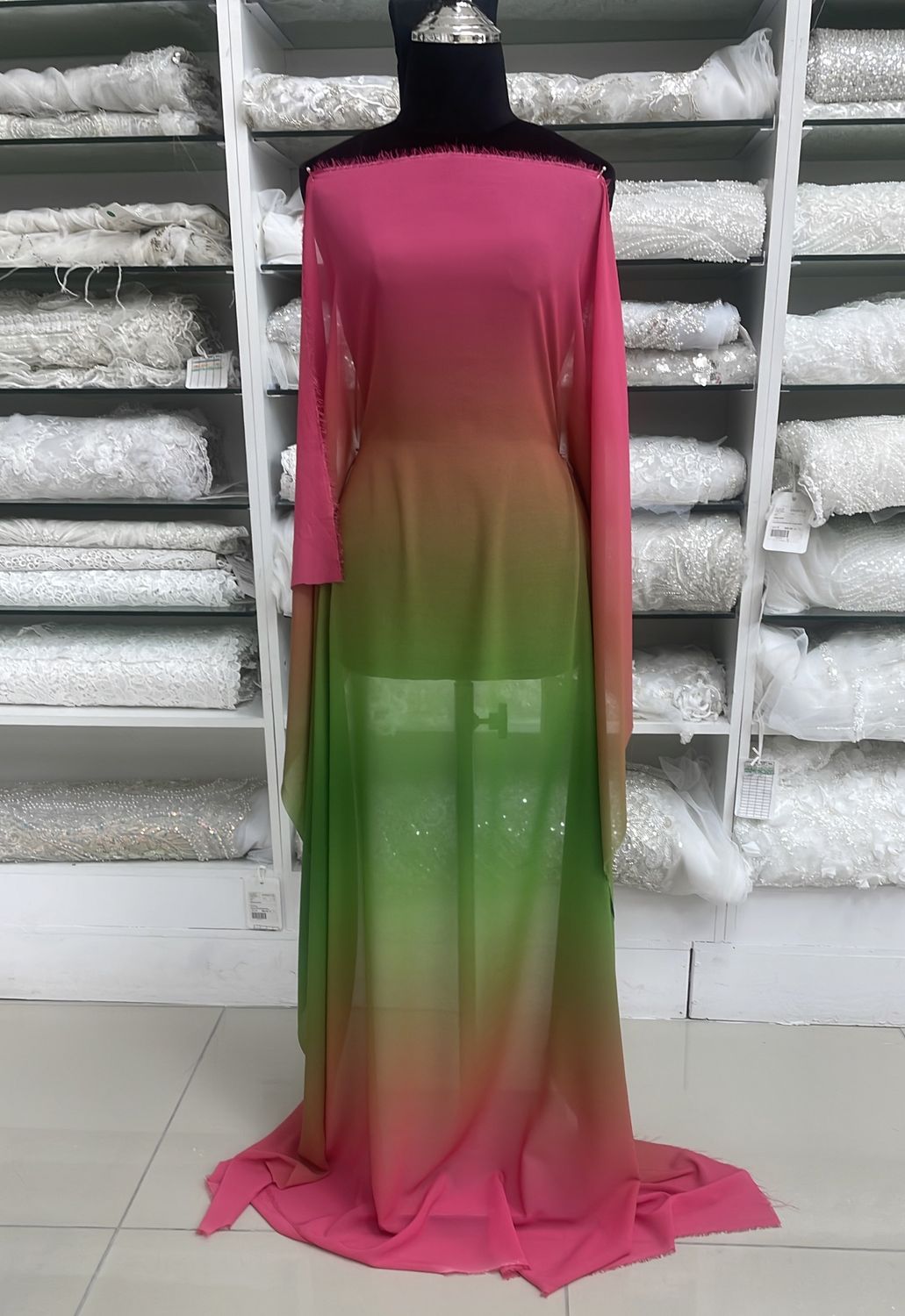[ CHP-G13B-1260-6 ] Chiffon Ombre 145 - Green-Pink per Meter
