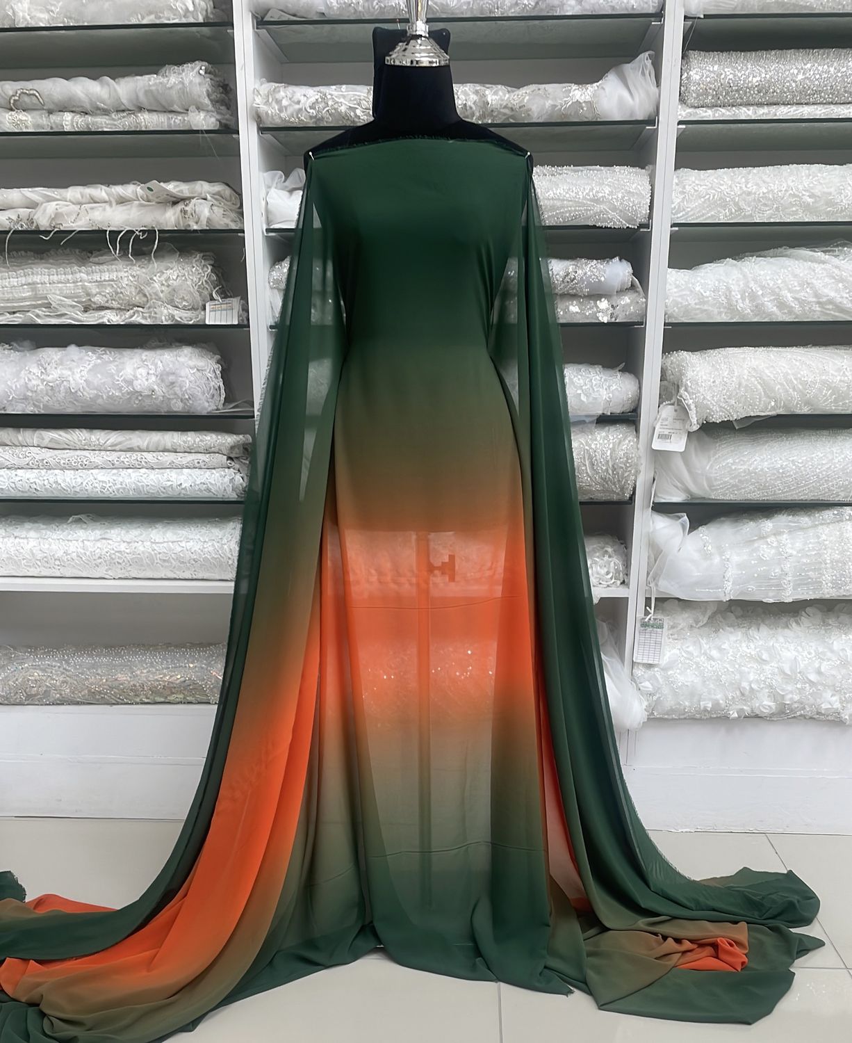 [ CHP-G13B-1260-8 ] Chiffon Ombre 145 - Orange-Green per Meter