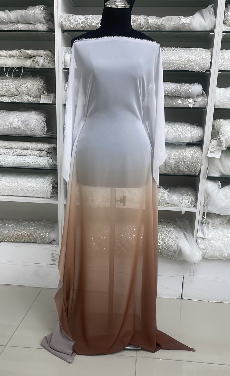 [ 18483 ] Chiffon Ombre/150cm/5g/COFFEE &amp; WHITE per Meter