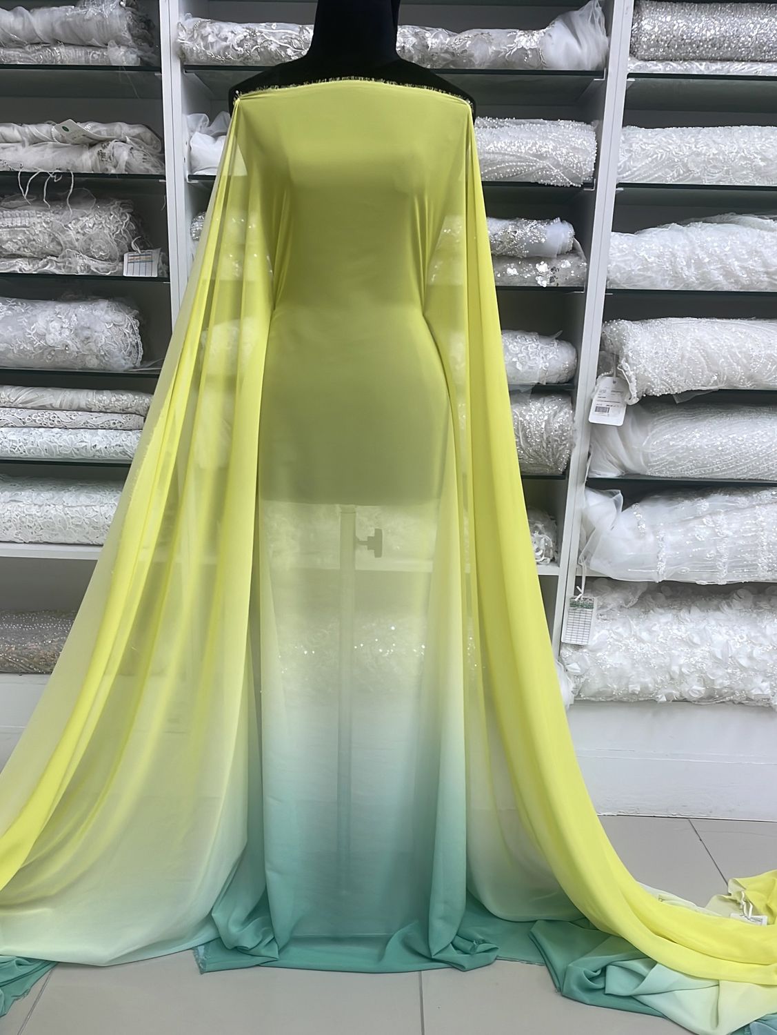 [ 18473 ] Chiffon Ombre/150cm/5g/YELLOW &amp; GREEN  per Meter