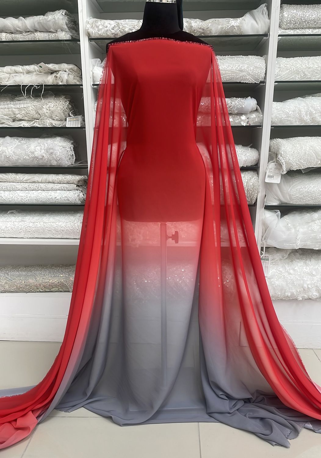 [ 18482 ] Chiffon Ombre/150cm/5g/RED &amp; GREY per Meter