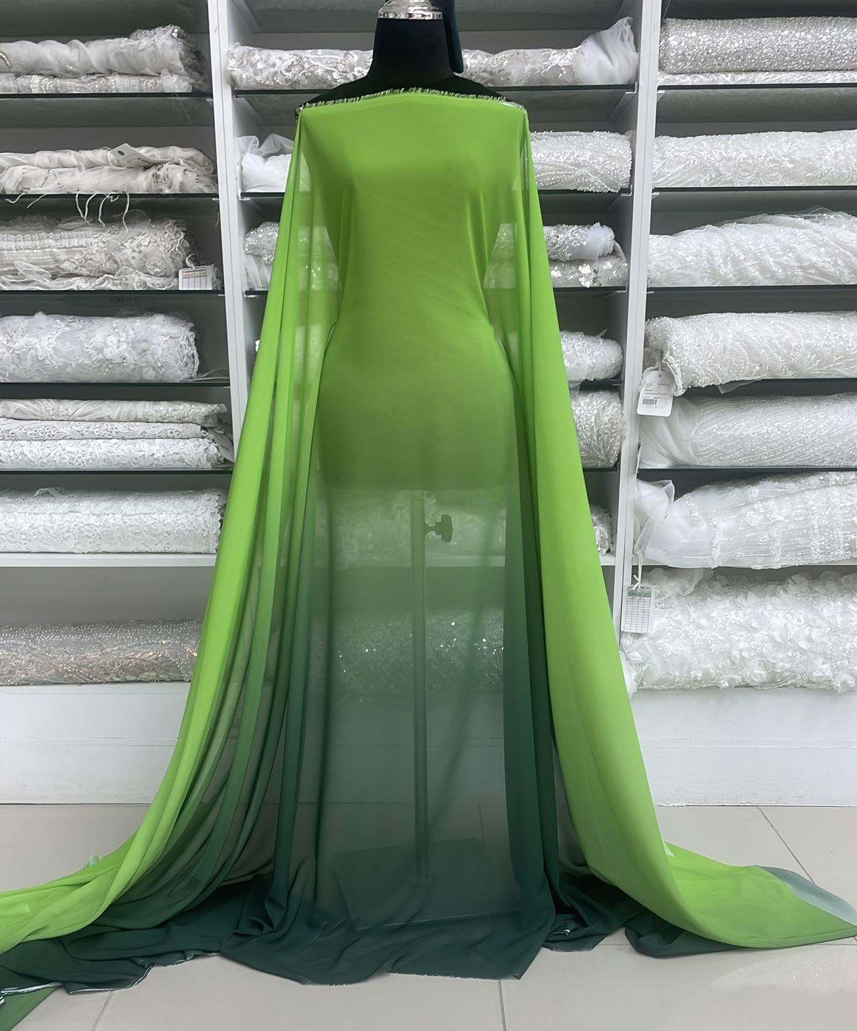 [ 18474 ] Chiffon Ombre/150cm/5g/BOTTLE &amp; LIME per Meter