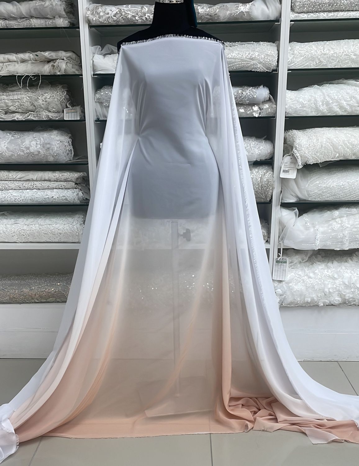 [ 18484 ] Chiffon Ombre/150cm/5g/NUDE WHITE per Meter