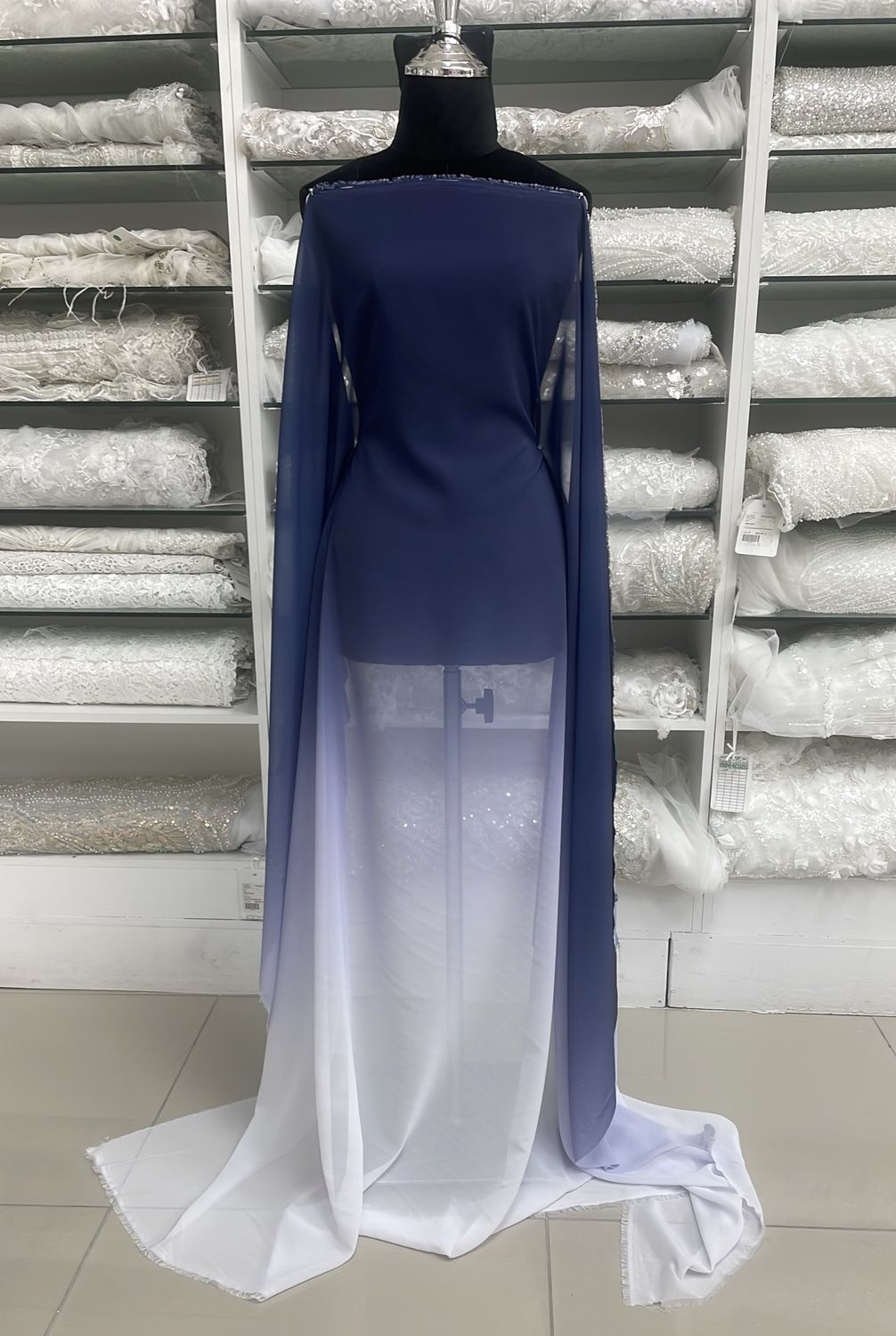 [ 18479 ] Chiffon Ombre/150cm/5g/CHARCOAL &amp; WHITE per Meter