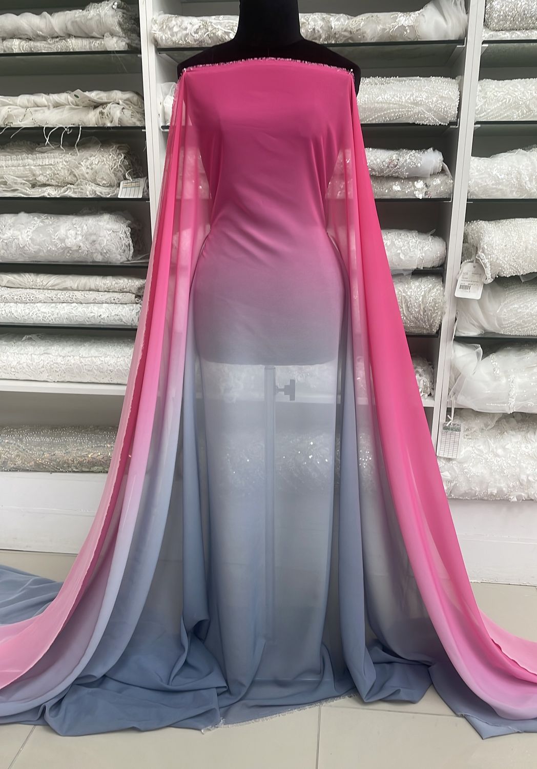 [ 18481 ] Chiffon Ombre/150cm/5g/PINK &amp; GREY per Meter