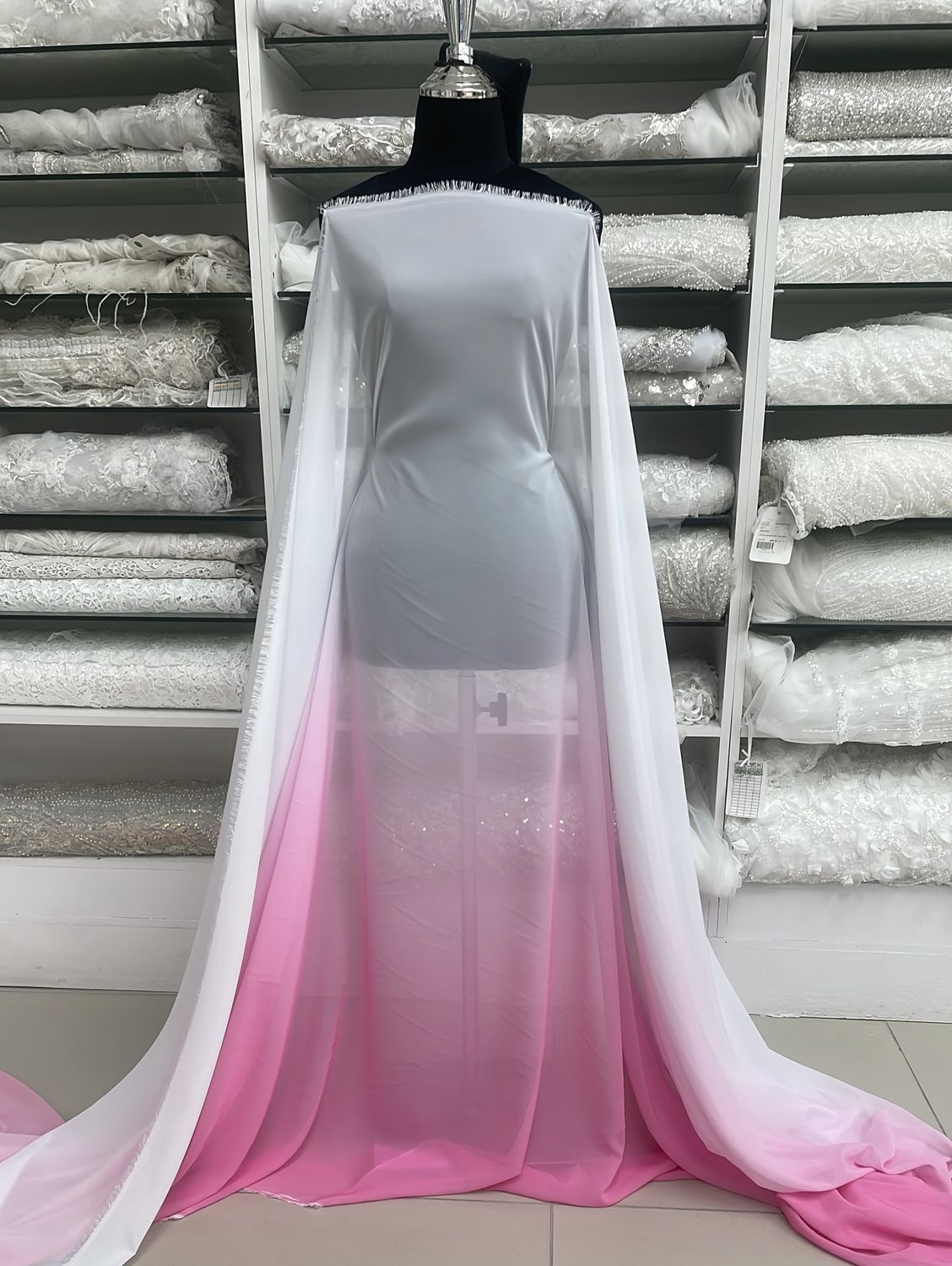 [ 18480 ] Chiffon Ombre/150cm/5g/PINK &amp; WHITE per Meter