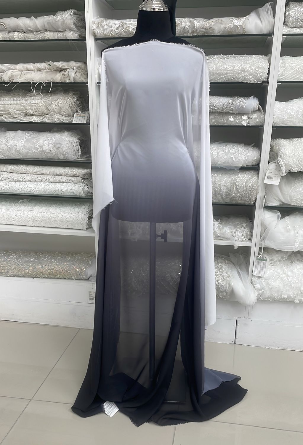 [ 18478 ] Chiffon Ombre/150cm/5g/BLACK &amp; WHITE per Meter