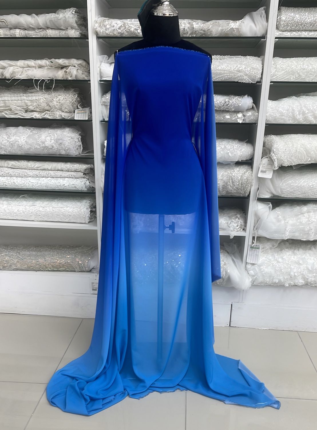 [ 18476 ] Chiffon Ombre/150cm/5g/ROYAL &amp; TURQ per Meter