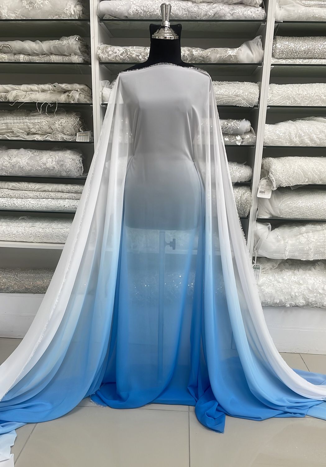 [ 18486 ] Chiffon Ombre/150cm/5g/TURQ &amp; BLUE WHITE per Meter