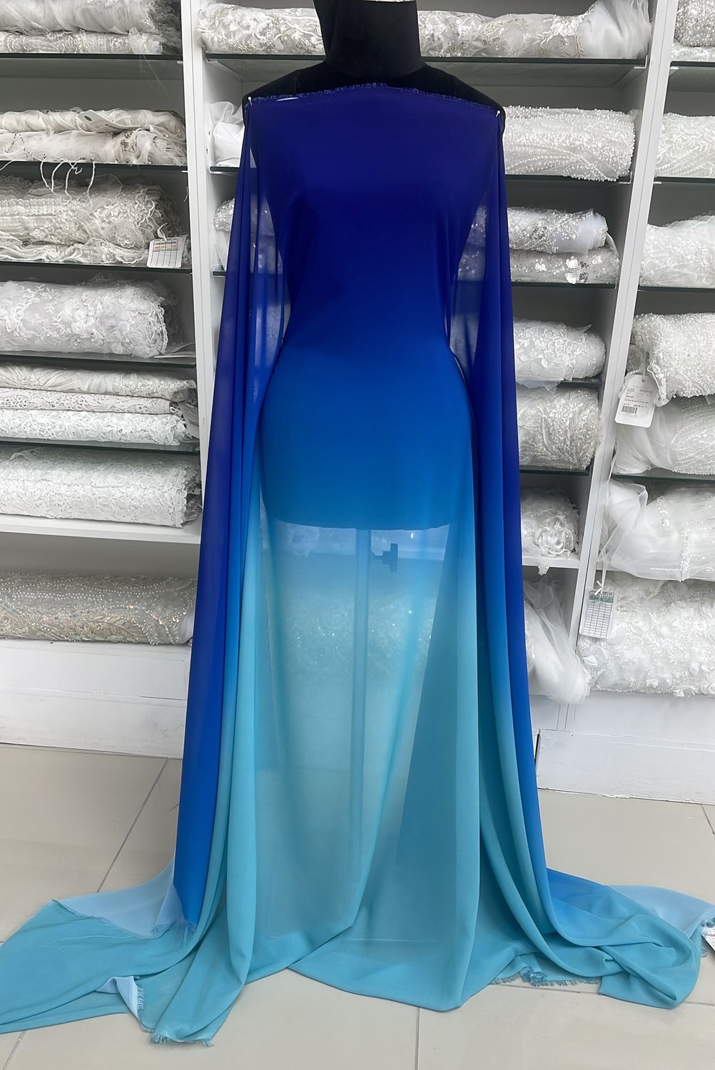 [ 18475 ] Chiffon Ombre/150cm/5g/ROYAL &amp; AQUQ per Meter