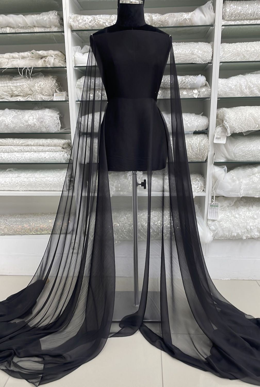 Silk Chiffon Crincle-per m-150-3-Black