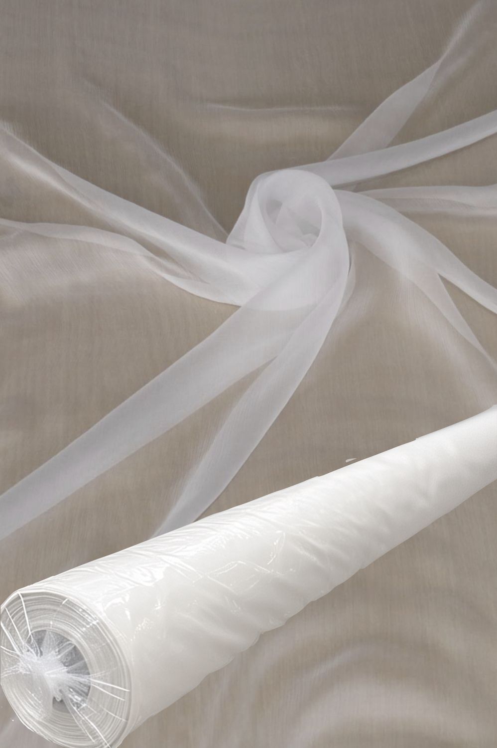 Silk Chiffon Crinkle 22m Roll of Fabric - White