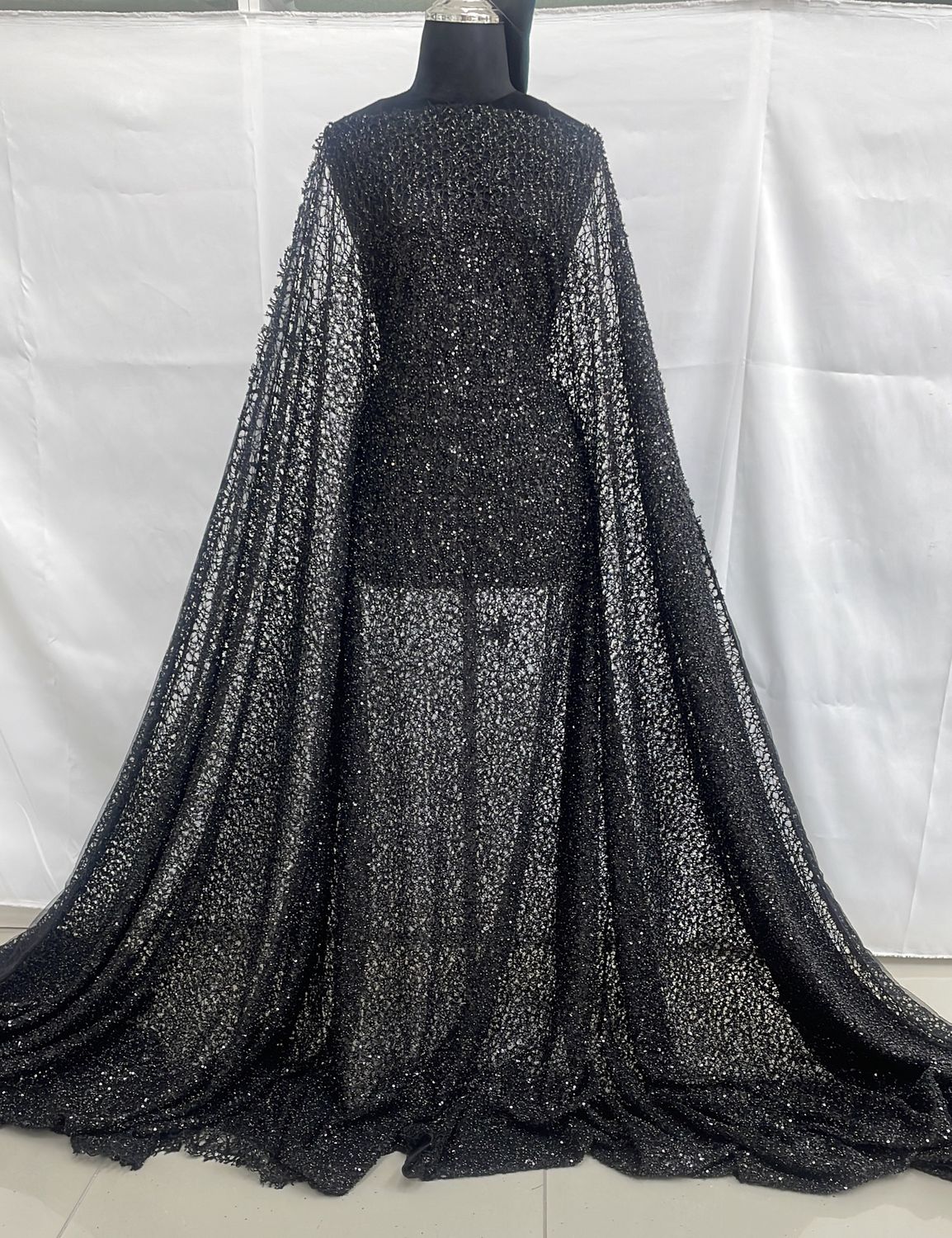 Dress Fabric Dress Fabric Tulle Emb Beaded-per m-137-99-Black