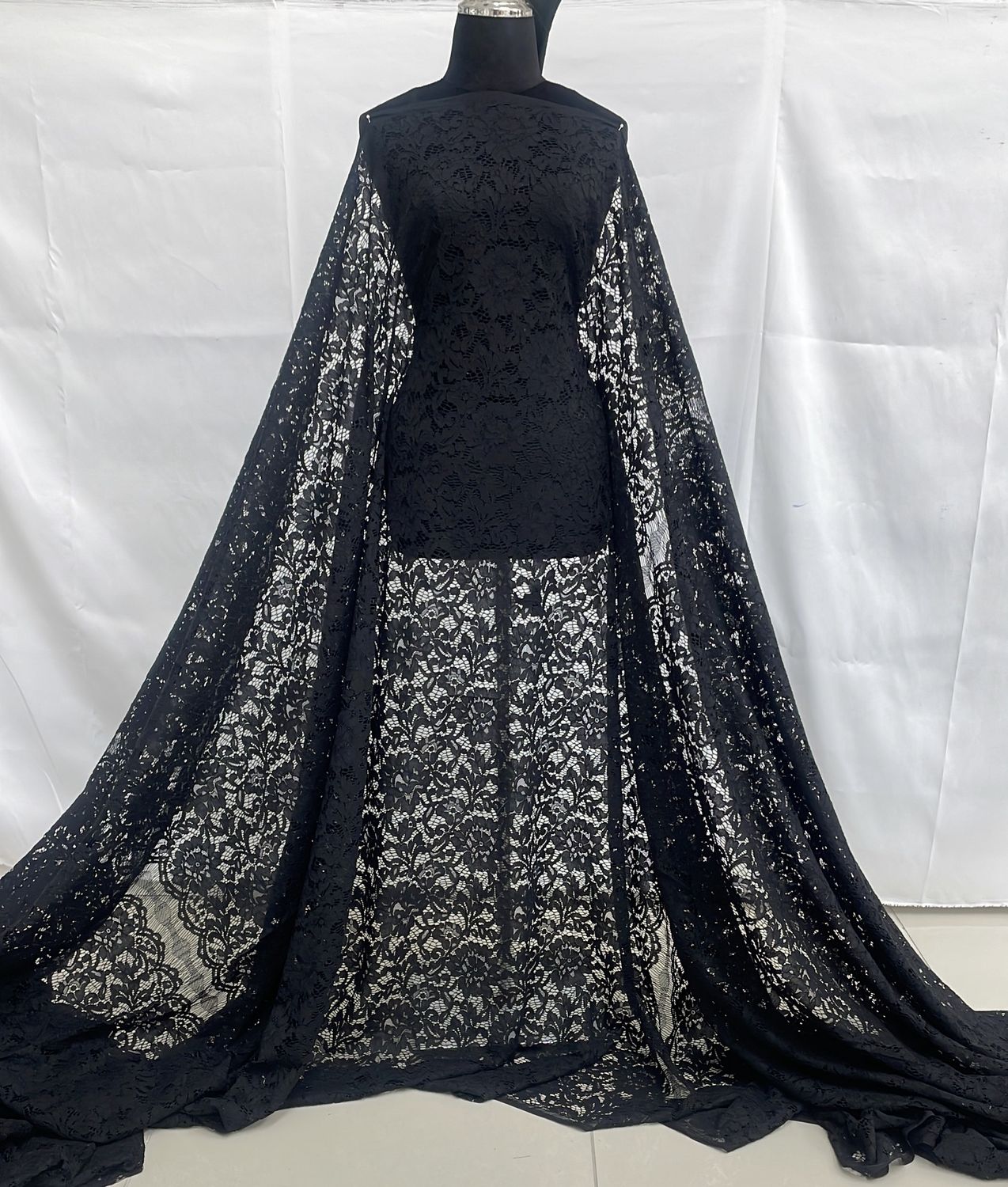Dress Fabric Lace Fabric Corded 35% Nylon 65% Poly Panel Price 150mmsq-per panel-137-99-Black