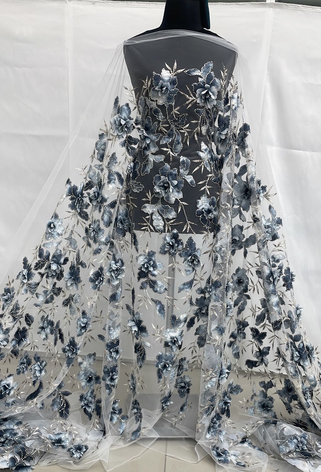 Dress Fabric Dress Fabric Tulle Emb Beaded Applique-per m-137-09-Grey