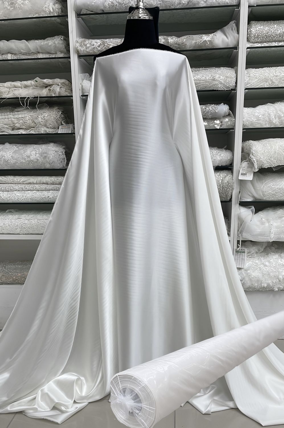 Silk Satin Stretch 22m Roll of Fabric - White