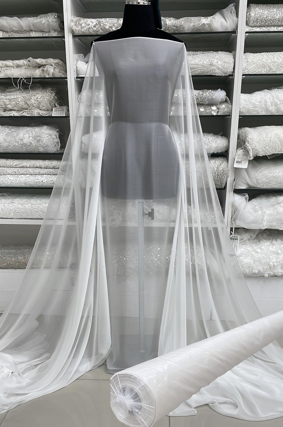 Silk Chiffon Smooth 150-1-White: 23m Roll of Fabric - White