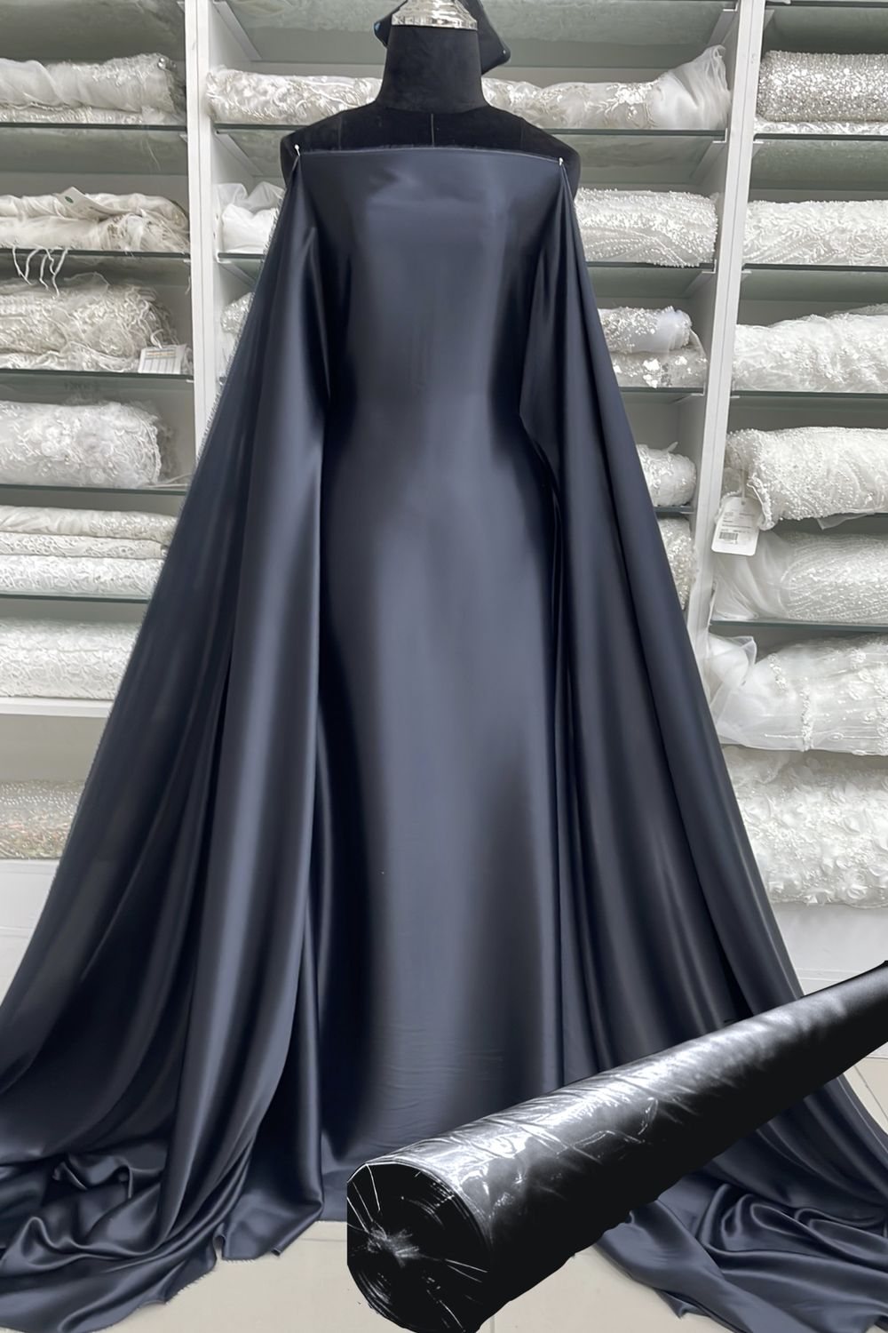Silk Satin Non Stretch 22m Roll of Fabric - Black