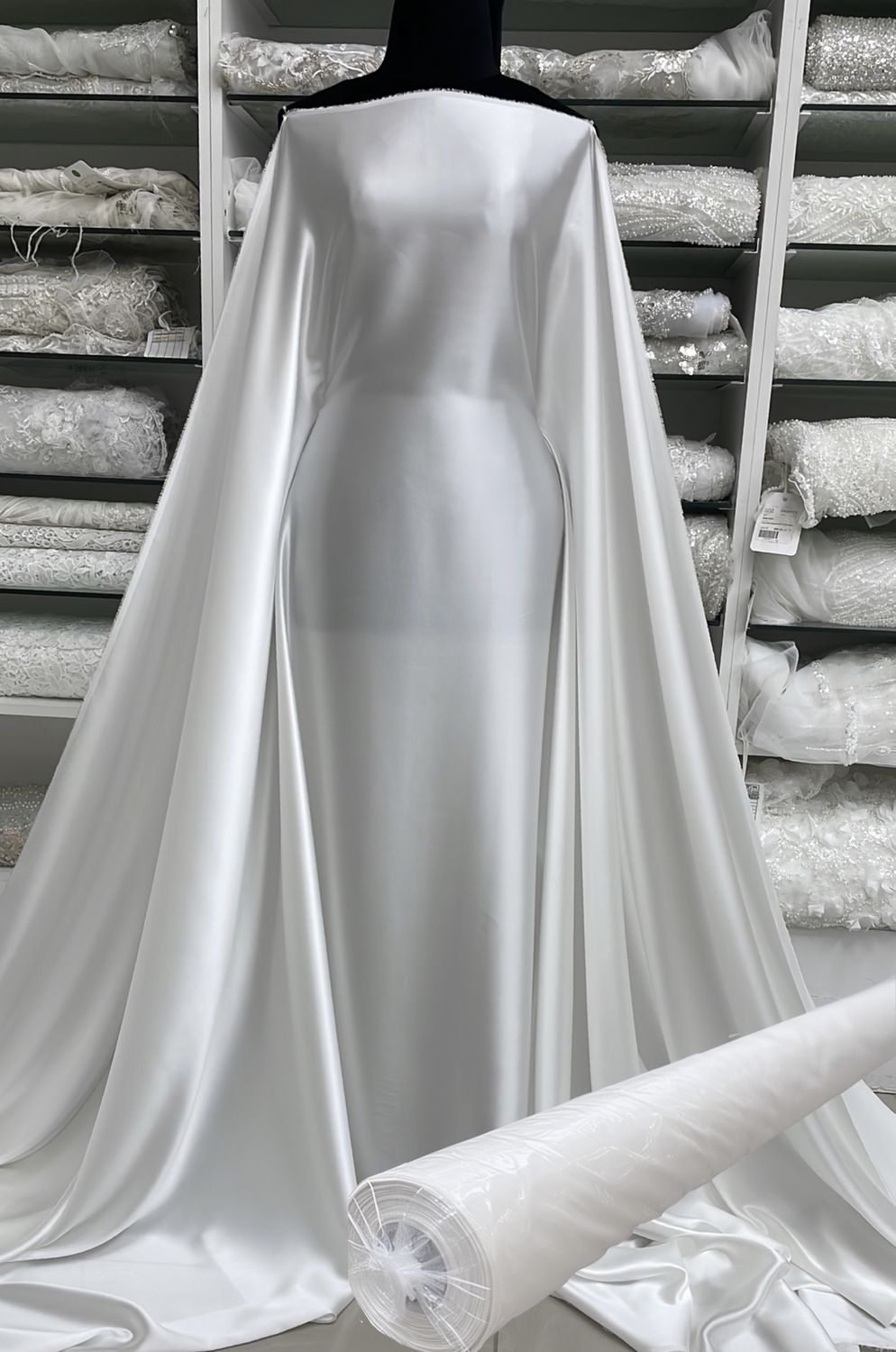 Silk Satin Non Stretch 22m Roll of Fabric - White