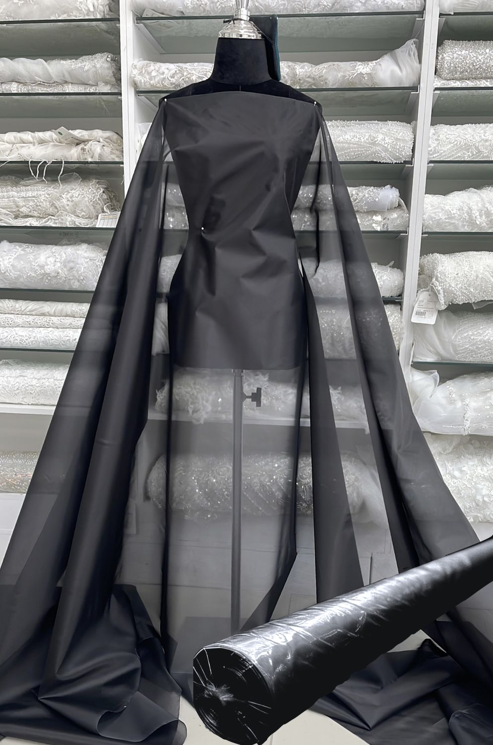 Silk Organza 22m Roll of Fabric - Black