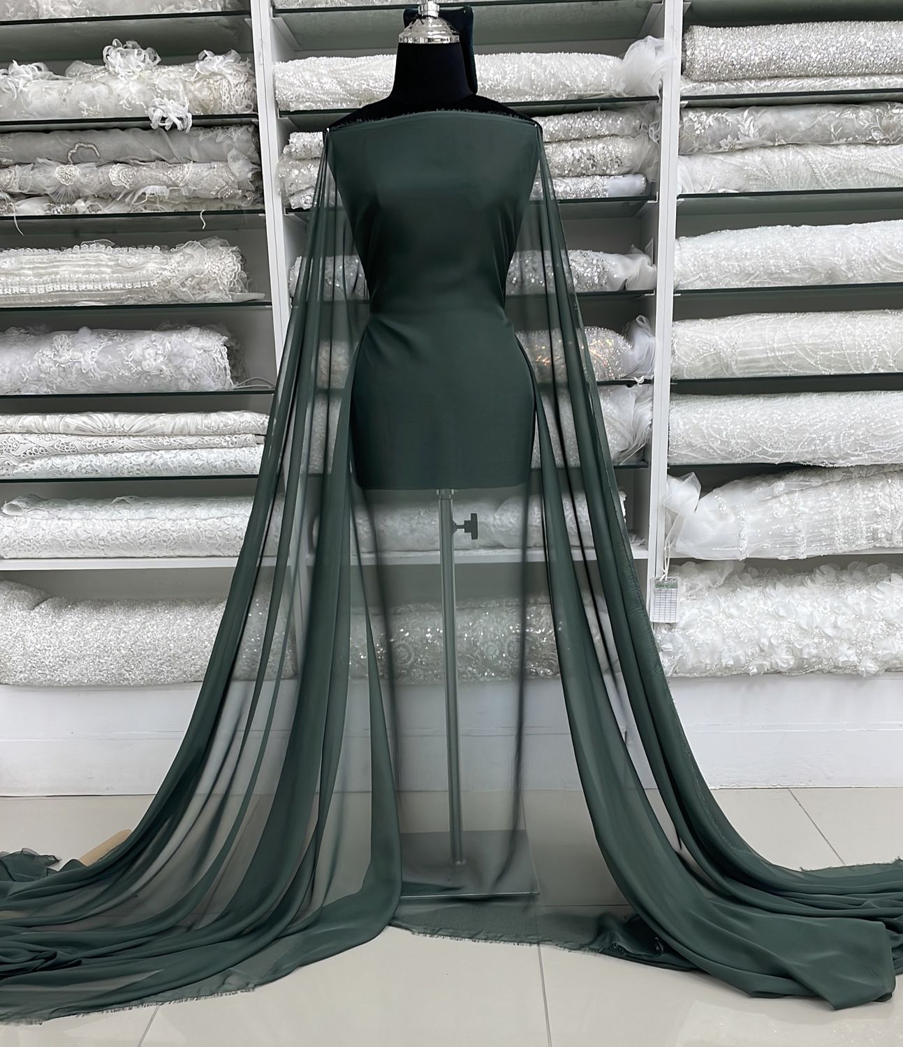 Chiffon [ 21278 ] Chiffon Plain Dyed -30D/150/5g/Bottle Green per Meter