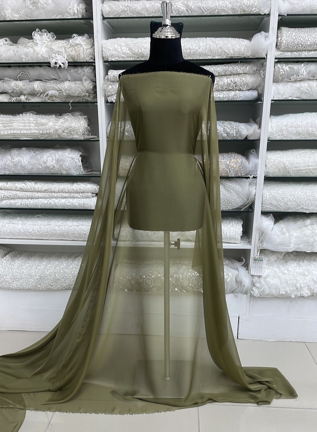 Chiffon [ 21276 ] Chiffon Plain Dyed -30D/150/5g/Khaki Green per Meter