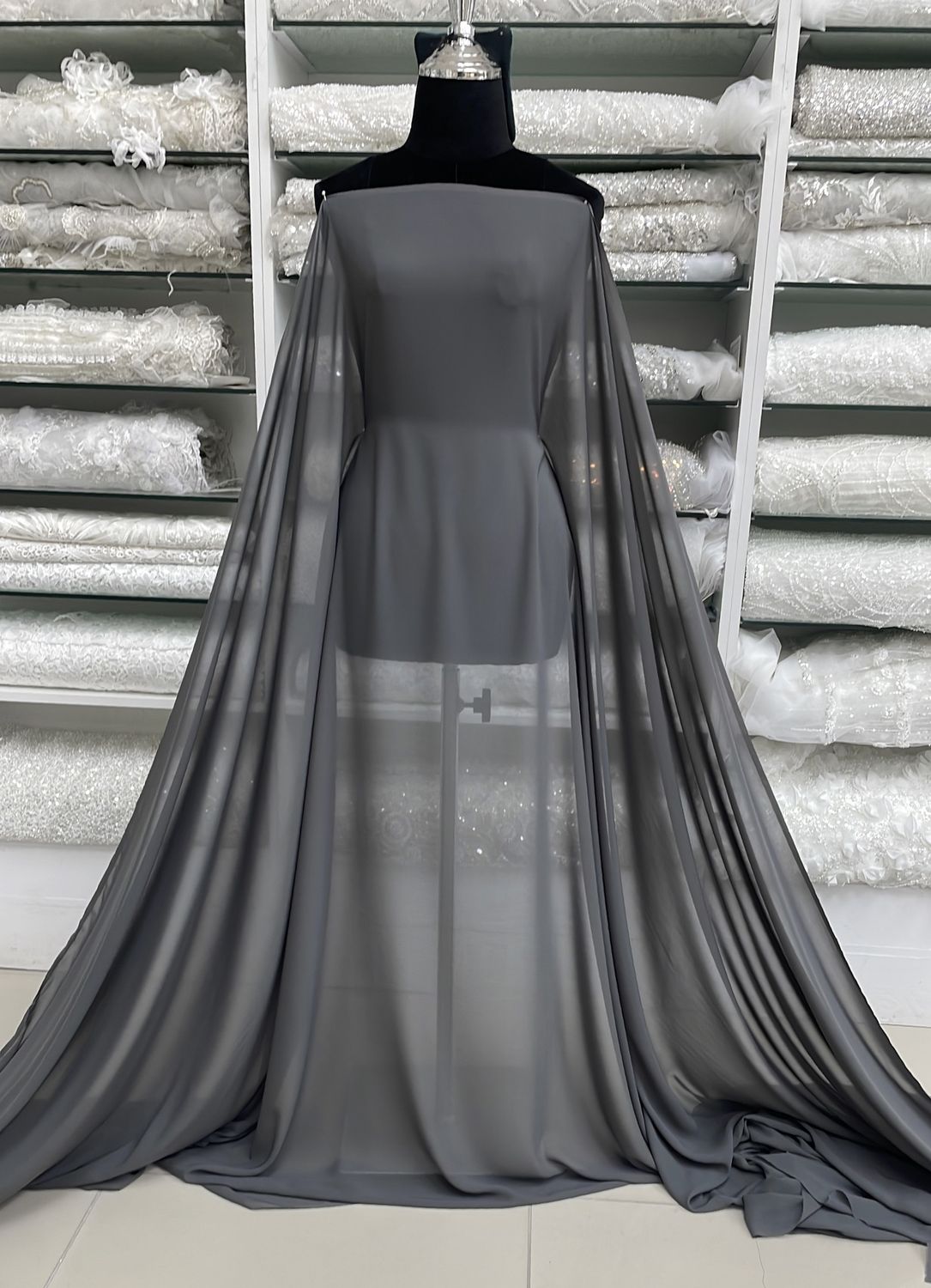 [ 000000254 ] Chiffon Dream Angel Plain Dyed-RO/150cm/5g/KkiGrey per Meter