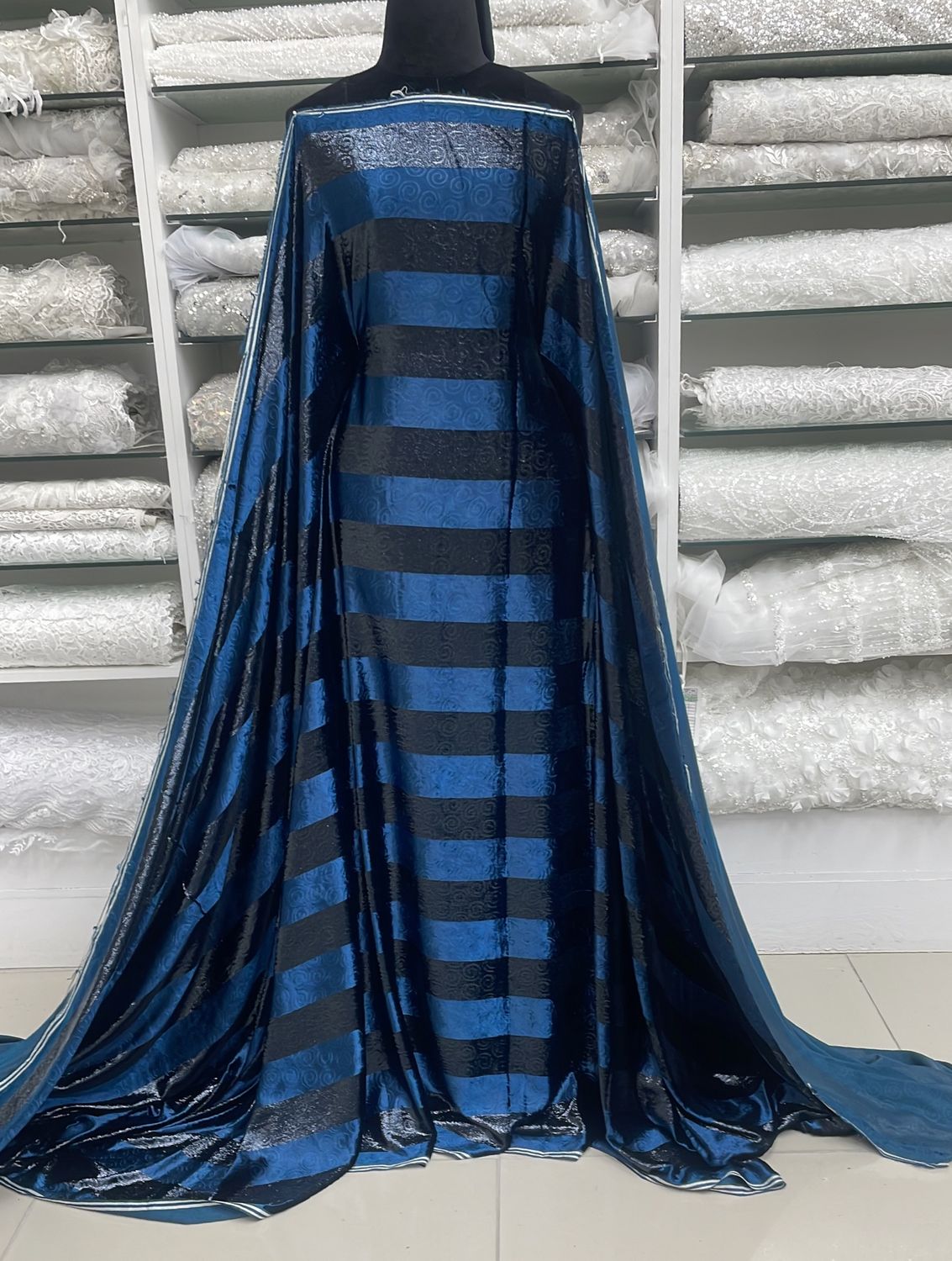 [ VEES-VI-101-4 ] Velvet EmbossedStripe135cm-TEAL per Meter